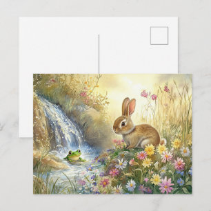 Süßer Hase Frosch Wasserfall Postkarte Frühling Wa