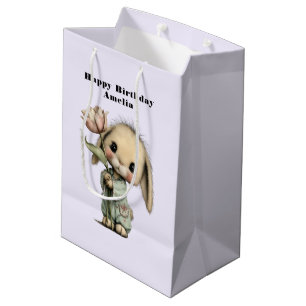 Süßer Hase hält Tulpen-Geburtstag Mittlere Geschenktüte