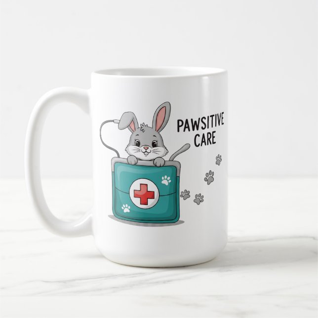 Süßer Hase Kaninchen Tierarzt-Assistent Pawsitive  Kaffeetasse (Links)