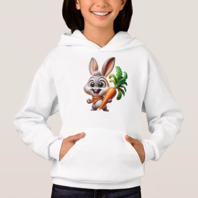 Süßer Hase mit Karotte Glückliche Kunst Hoodie (Vorderseite)