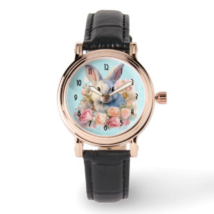 Süßer Hase mit Rosengirlande Armbanduhr