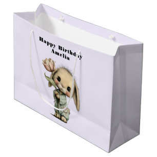 Süßer Hase mit Tulpe zum Geburtstag Große Geschenktüte