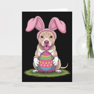 Süßer Hase Pitbull Hund Ostern Umarmen Eier Frohe  Karte