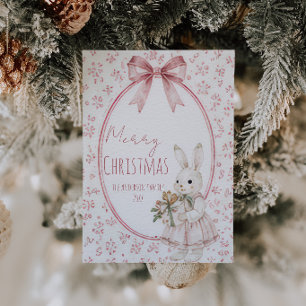 Süßer Hase rosa Schleife Whimsical Frohe Weihnacht Feiertagskarte