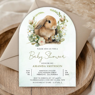 Süßer Hase Sage Grün Floralbogen Babyparty Einladung