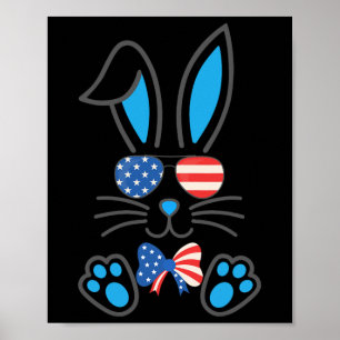 Süßer Hase USA-Flagge Sonnenbrille Fliege Frohe Os Poster