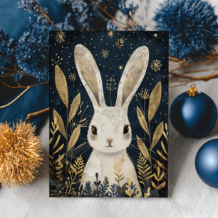 Süßer Hase Winterwald Elegantes Weihnachten Postkarte