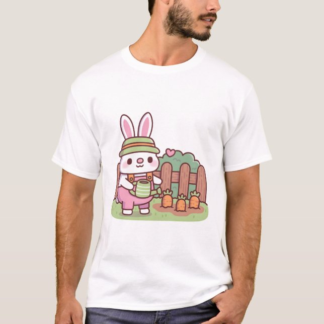 Süßer Hasen-Gärtner bewässert Karotten T-Shirt (Vorderseite)