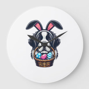 Süßer Hasenohren-Sankt-Bernhard-Hund-Ostereier-Bes Große Wanduhr