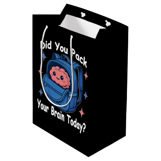Süßer „Hast du heute dein Gehirn eingepackt?“ Gehi Mittlere Geschenktüte (Rückseite Schrägansicht)