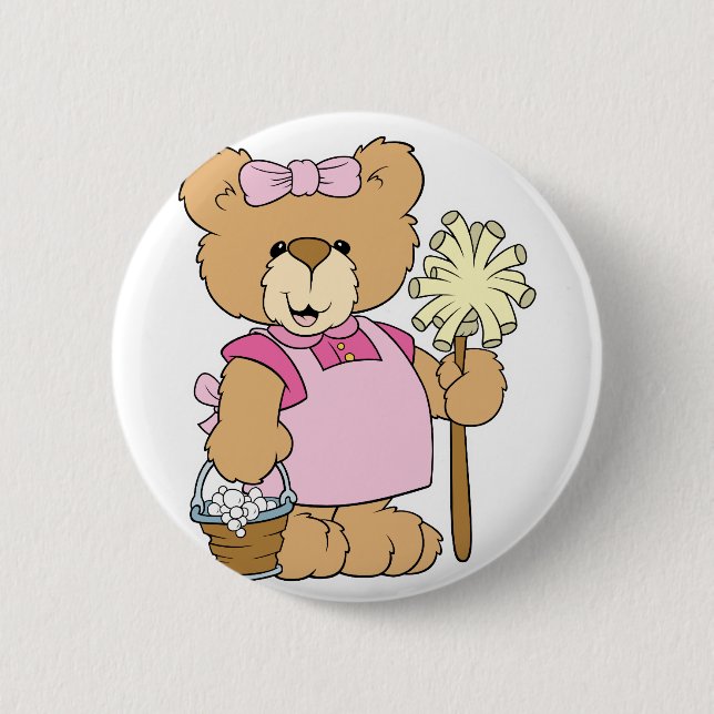 Süßer Hausputz-Bär Button (Vorderseite)
