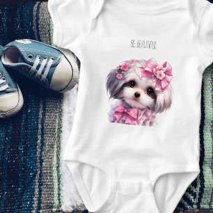 Süßer Havanese Welpe Aquarell individueller Name Baby Strampler