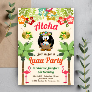Süßer hawaiianischer Pinguin   Luau-Geburtstagsein Einladung