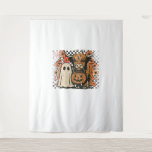 Süßer Herbst Highland-Kuh-Geist Halloween Wandteppich