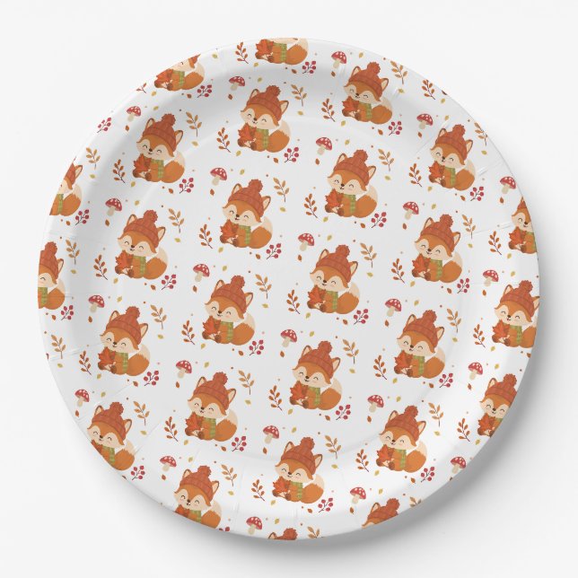 Süßer Herbst lächelnder Fuchs Wasserfarbe Pappteller (Vorderseite)