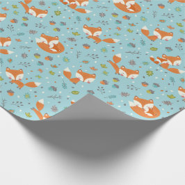Süßer Herbst Mama und Babyfuchs auf Blau Geschenkpapier