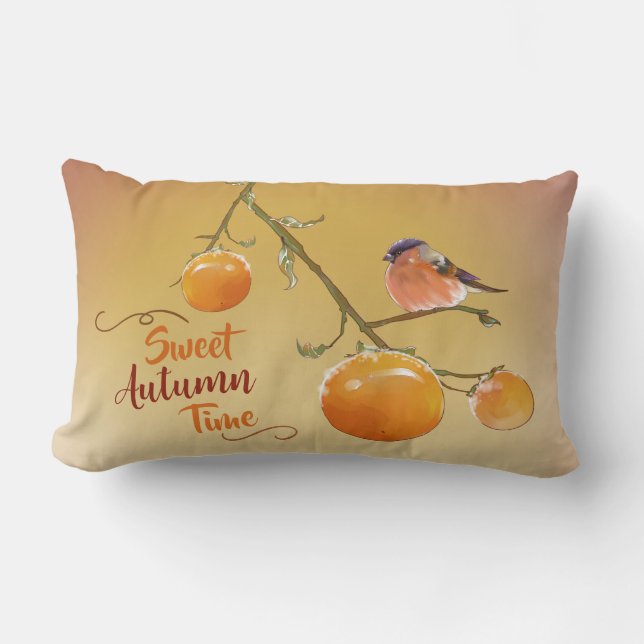 Süßer Herbst Orange Persimmon Frucht & Bird Lumba Lendenkissen (Vorderseite)