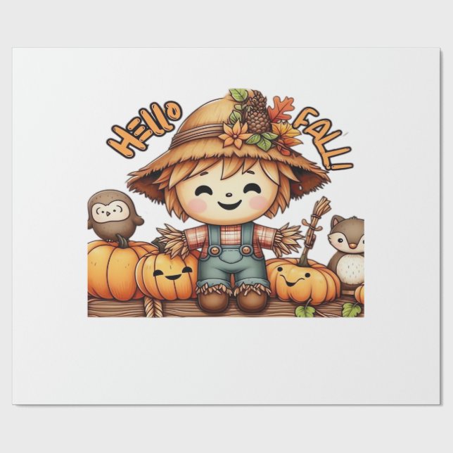 Süßer Herbst-Vogelscheuche mit Kürbissen Oversized Geschenkpapier (Flach)