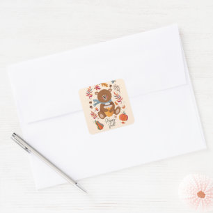 Süßer Herbstbabybär mit Honig und individuellem Te Quadratischer Aufkleber