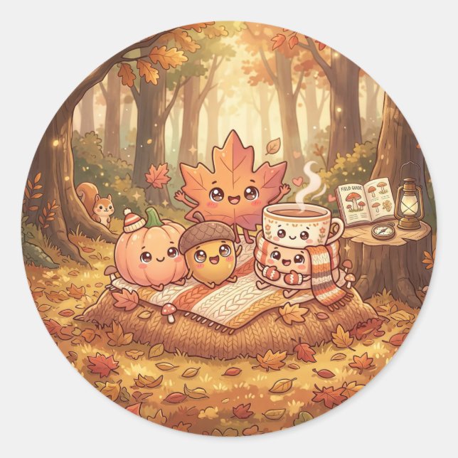 Süßer Herbstfreunde-Aufkleber Runder Aufkleber (Vorderseite)