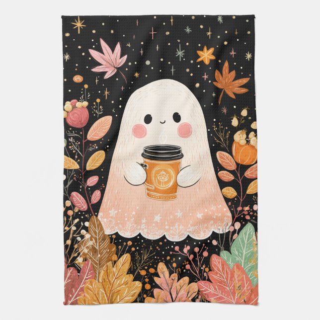 Süßer Herbstgeist mit Kürbis-Kaffee – Gemütlicher  Geschirrtuch (Vertikal)