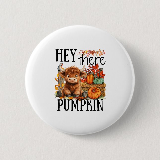 Süßer Herbstkuh Hallo Kürbis Herbst Thanksgiving Button (Vorderseite)