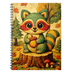 Süßer Herbstwaldwaschbär mit Eichel Notizblock