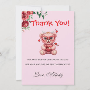Süßer Herz-Teddybär Rosa Baby Shower Dankeskarte