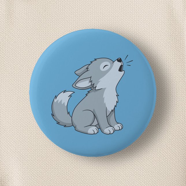 Süßer heulender Wolfswelpe auf Blau Button (Von Creator hochgeladen)