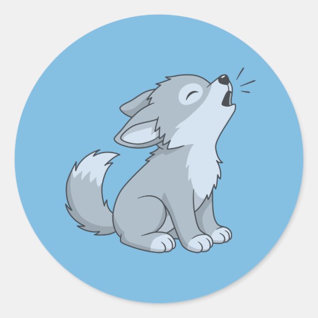 Süßer heulender Wolfswelpe auf Blau Runder Aufkleber (Vorderseite)
