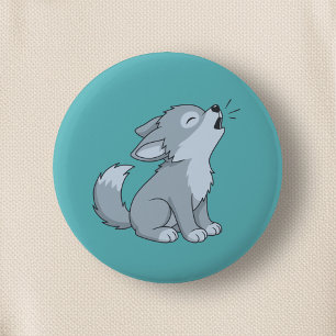 Süßer heulender Wolfswelpe auf Grün Button