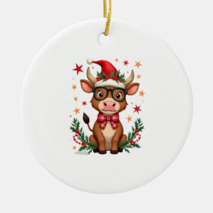 Süßer Highland-Kuh-Liebhaber-Santa-Hut Western Wei Keramik Ornament