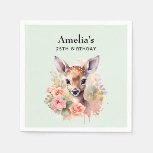 Süßer Hirsch umgeben von Rosen zum Geburtstag Serviette