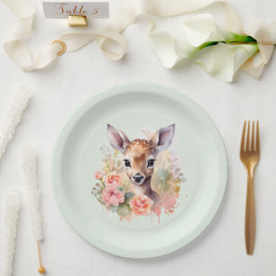 Süßer Hirsch von Rosen umgeben Pappteller