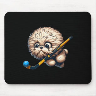 Süßer Hockey-Welpe mit Stock und Byll Kawaii S Mousepad