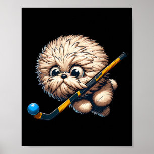 Süßer Hockey-Welpe mit Stock und Byll Kawaii S Poster