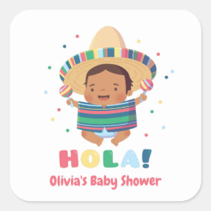 Süßer Hola-Mexikanischer-Jungen-Fiesta-Baby-Shower Quadratischer Aufkleber