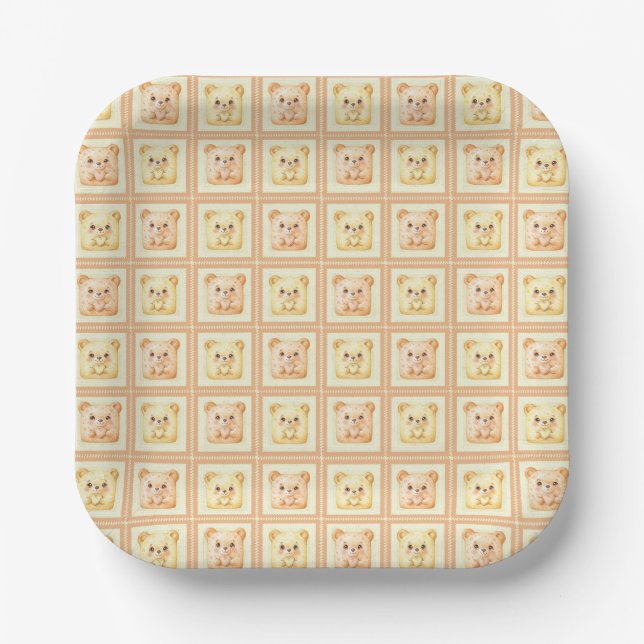 Süßer Honig-Patchwork-Keks-Teddybär Pappteller (Vorderseite)