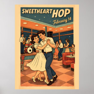 Süßer-Hop-Februar-14-Retro-50er-Jahre-Tanzposter Poster
