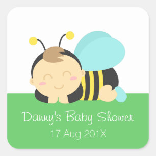 Süßer Hummel-Baby-boy-Baby-Shower Quadratischer Aufkleber