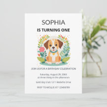 Süßer Hund Blumen Kinder Erster Geburtstag