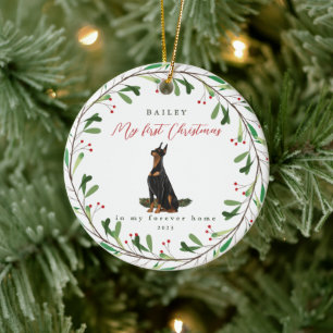 Süßer Hund erstes Weihnachten mit Namen und Jahr Keramik Ornament