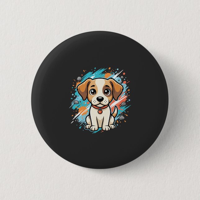 Süßer Hund Farb-Spritzer Vektor Kunst_1 Button (Vorderseite)