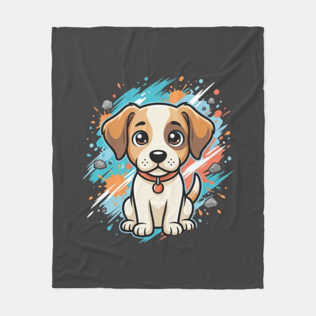 Süßer Hund Farb-Spritzer Vektor Kunst_1 Fleecedecke (Vorderseite)