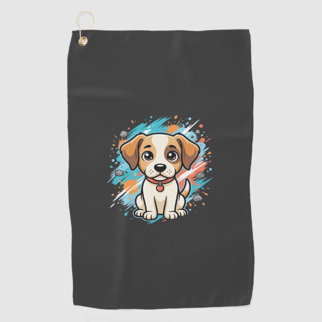 Süßer Hund Farb-Spritzer Vektor Kunst_1 Golfhandtuch (Vorderseite)