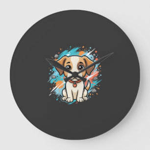 Süßer Hund Farb-Spritzer Vektor Kunst_1 Große Wanduhr