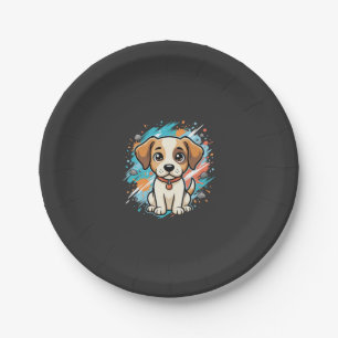 Süßer Hund Farb-Spritzer Vektor Kunst_1 Pappteller