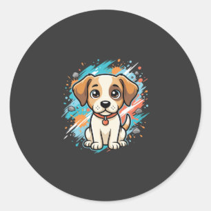 Süßer Hund Farb-Spritzer Vektor Kunst_1 Runder Aufkleber