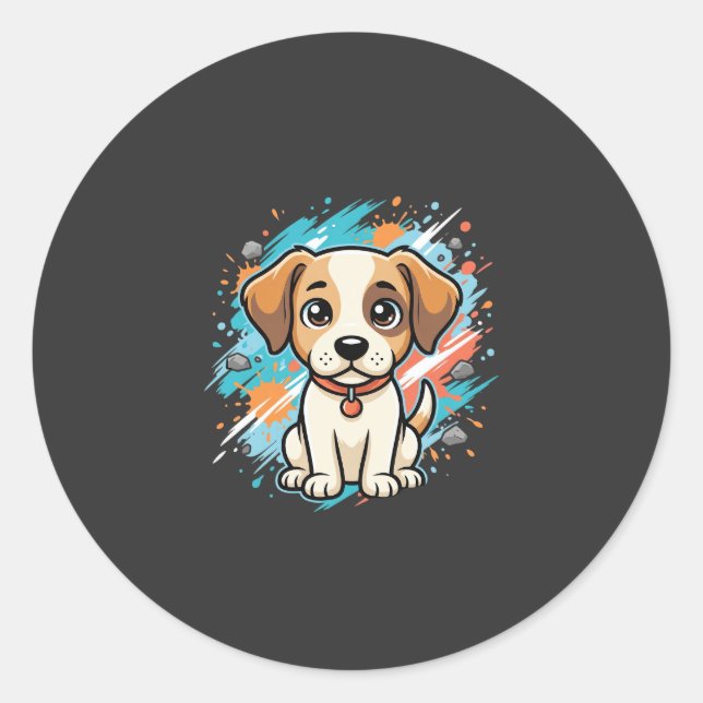 Süßer Hund Farb-Spritzer Vektor Kunst_1 Runder Aufkleber (Vorderseite)