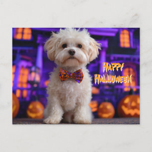 Süßer Hund Frohes Halloween Spukhaus Postkarte